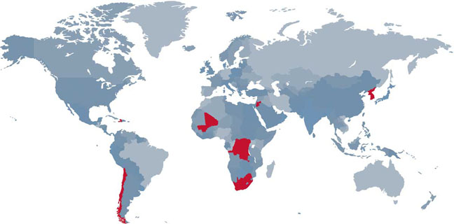 Countries being affected by global research