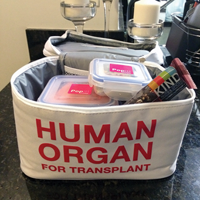 A lunchbox with "Human Organ for transplant" on the front