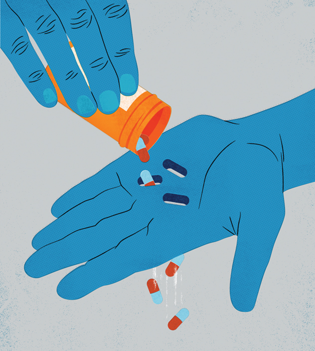 Illustration of antibiotics going through hand
