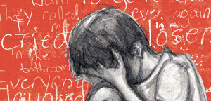 Child crying because of bullying – illustration by Lindsay Bolin Lowery
