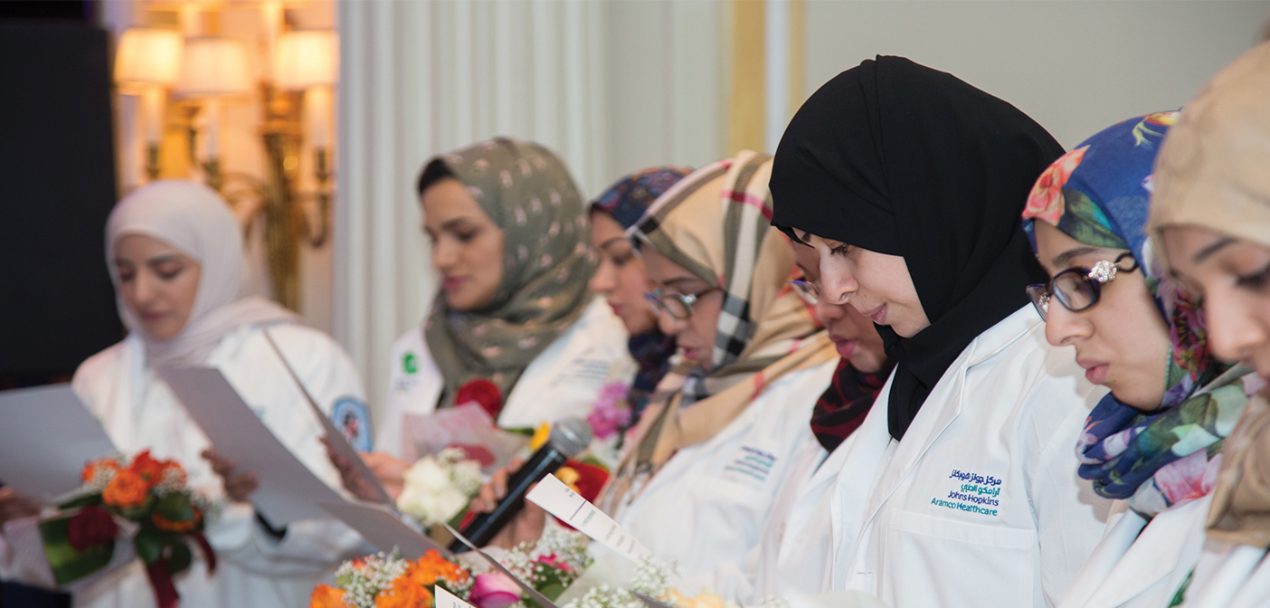 Doctor of nursing practice students in Saudi Arabia are welcomed with a White Coat Ceremony