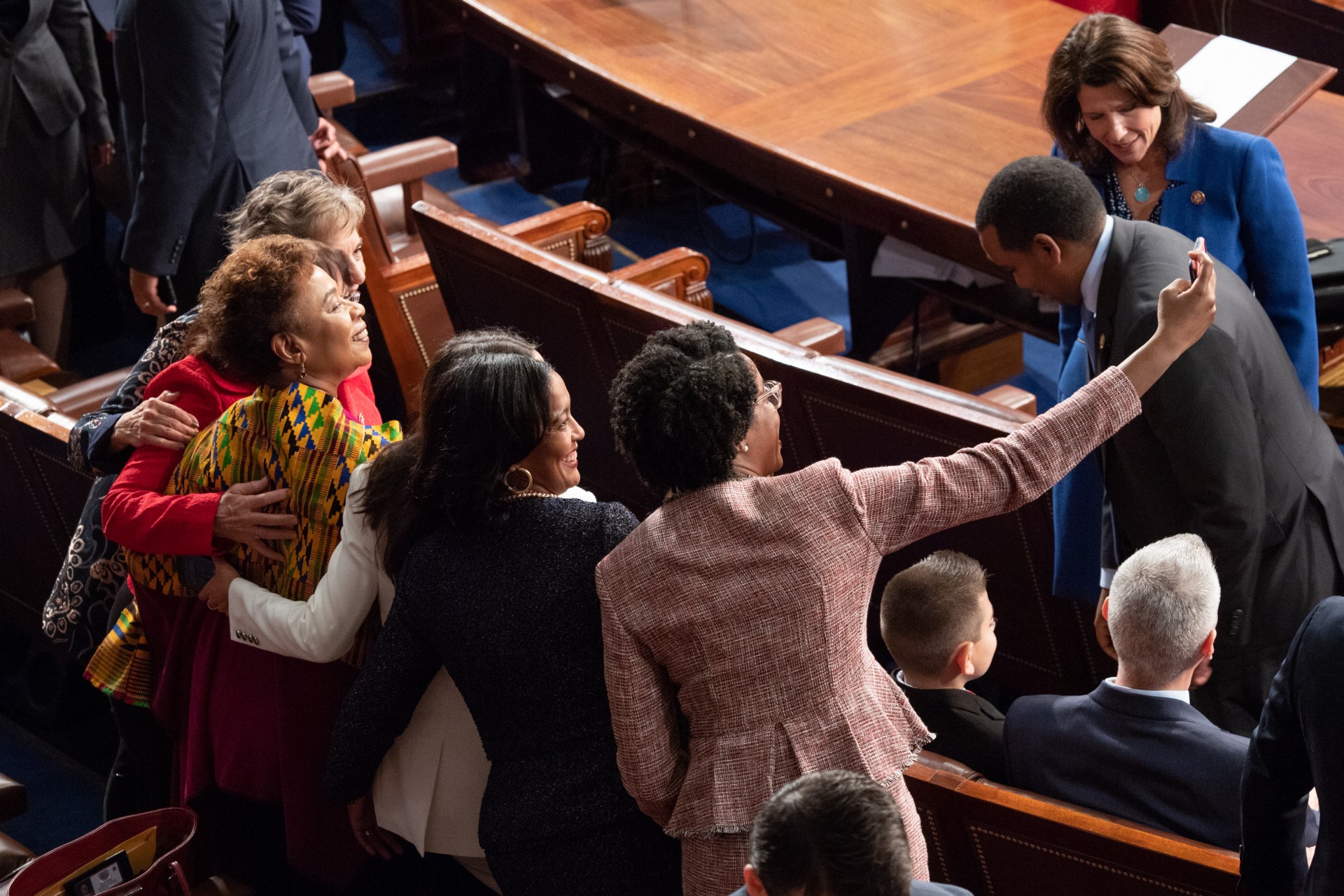 Rep. Lauren Underwood celebrates via selfie with fellow women Democrats