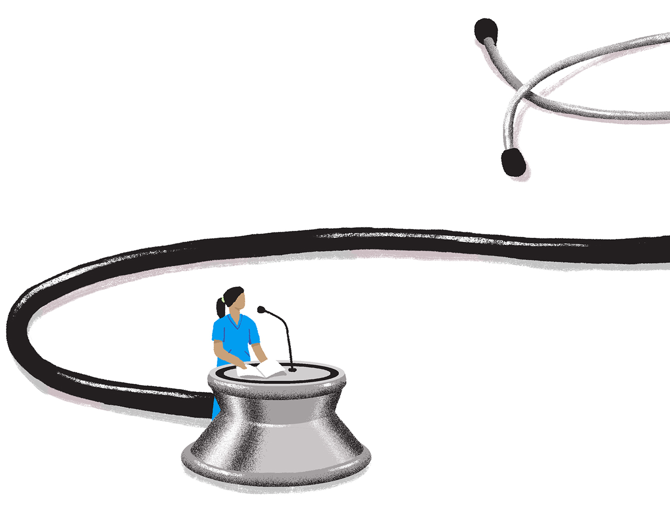 Nurse at stethoscope podium illustration